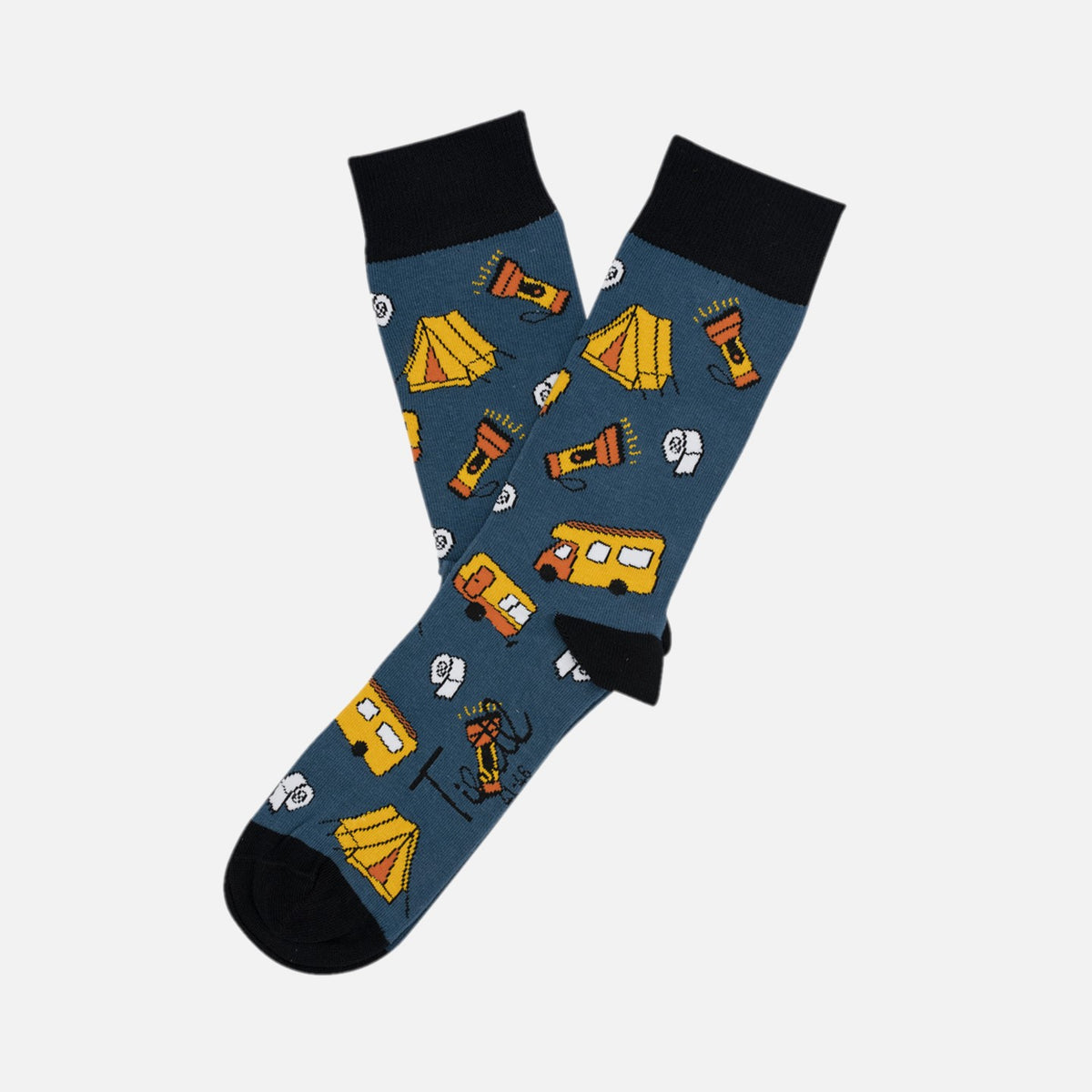 Socken in dunklem blau-grau mit Motiven
