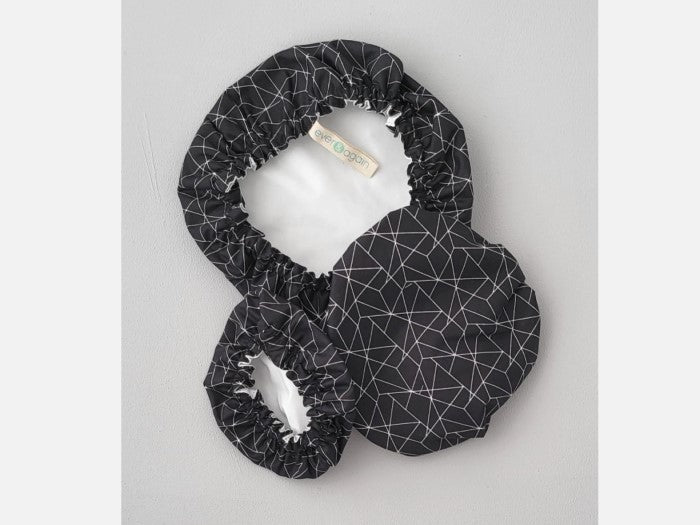 Schüsselhauben im 3er Set - 3 Größen in schwarz mit geometrischen weißen Streifen