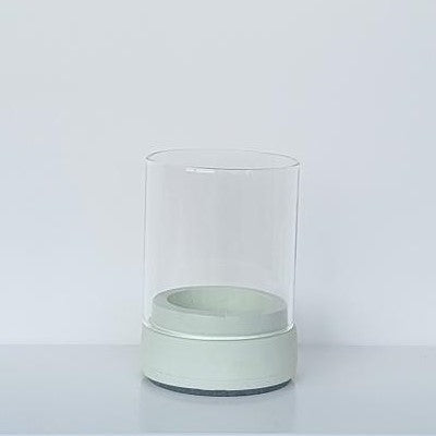 Windlicht Beton in zartem grün  mit Glas - outdoor