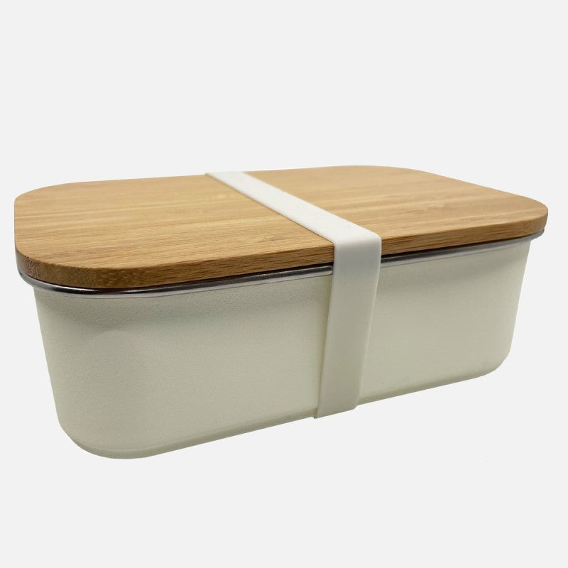 Lunch Box Edelstahl mit Bambusdeckel cremefarben